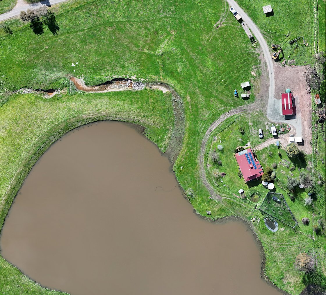 Farm 01 from the air after the sheds were rebuilt, Skyhawk Aerial drone imagery